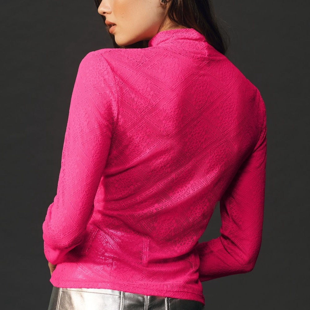Anthropologie Sheer Lace Turtleneck Top - Picture 2 of 6